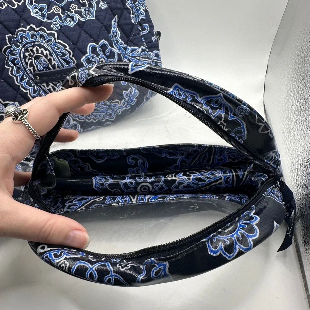 Vera‎ Bradley 3 Piece Cosmetic Bag Set Navy Blue Paisley Quilted Clear Travel